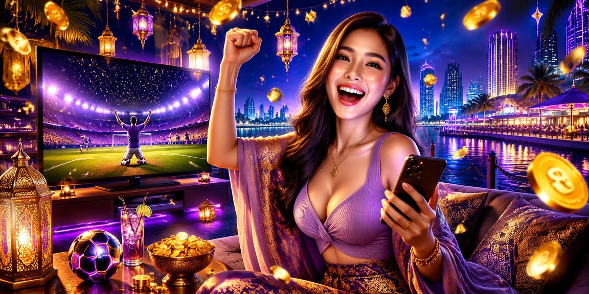 Pemain muda yang berhati-hati saat menikmati permainan taruhan di lingkungan dengan pencahayaan neon